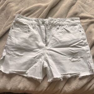 White Distressed Jean Shorts